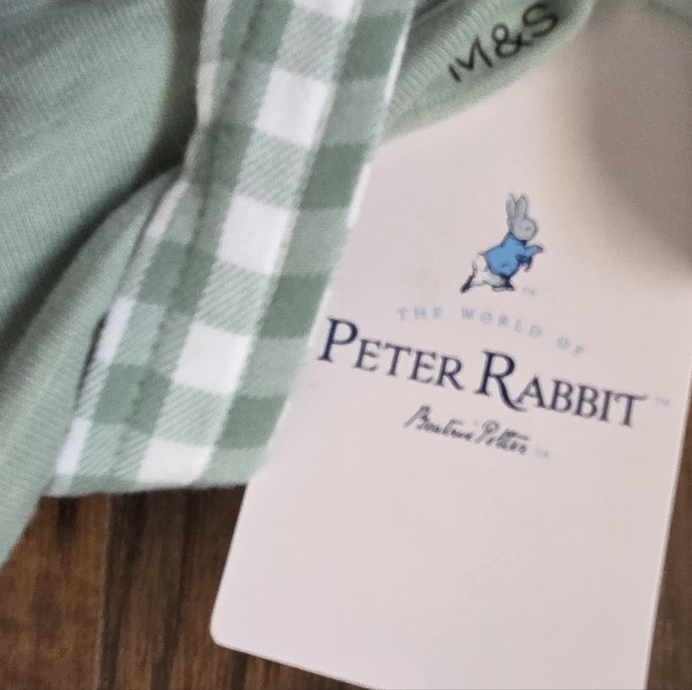 M&S Peter Rabbit Green Gingham Baby Matching Set - Picture 6 of 8